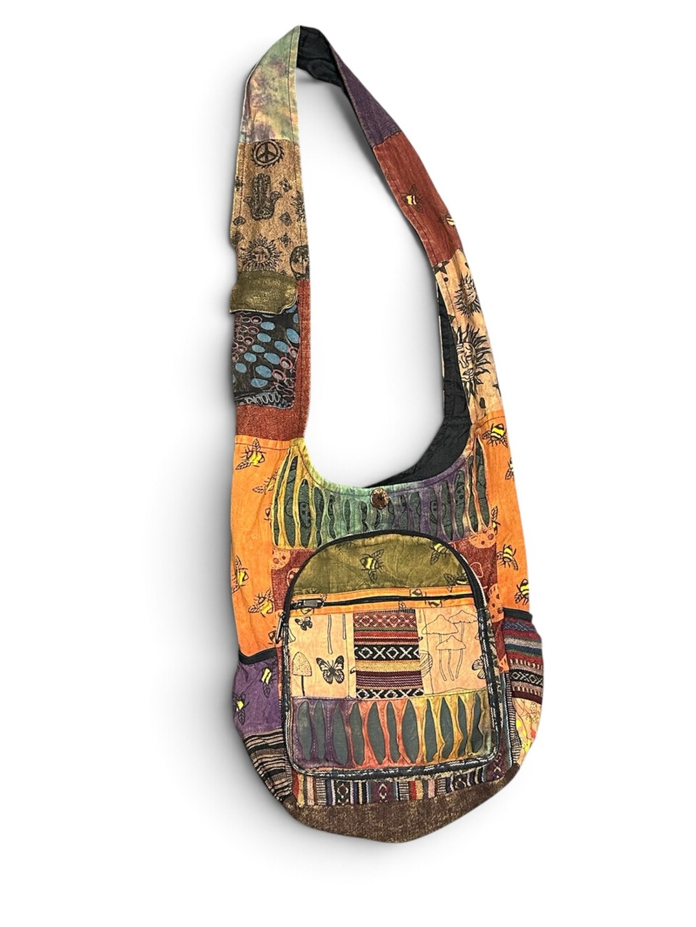 Boho Patchwork Crossbody Bag in Orange and Multicolor